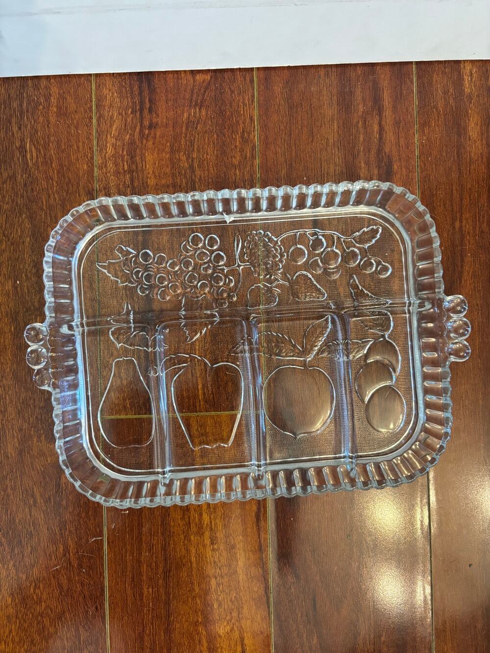 Vintage Indiana Glass Clear 5 Section Divided Embossed Fruit 9x12 Serving Tray